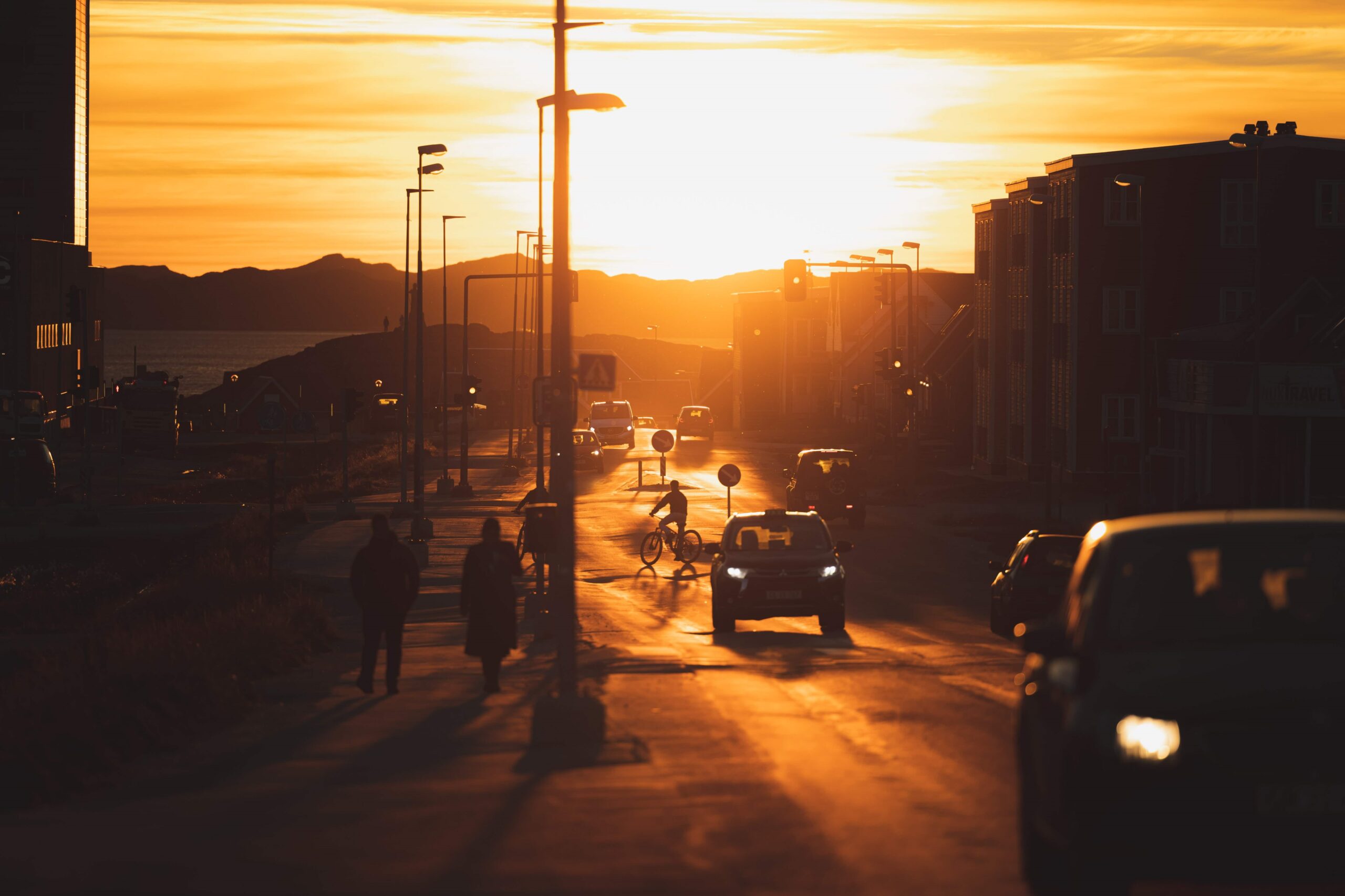 sunset-in-nuuk-busy-road